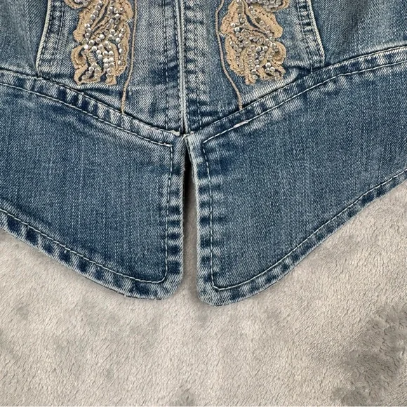 Vintage 90s Y2k Denim Jacket Womens Sz 12 Lace Fairy Whimsygoth Embroidered - Picture 6 of 13